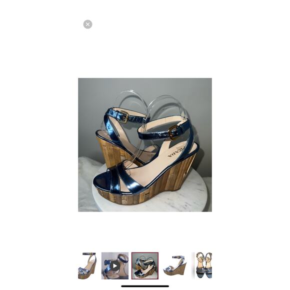 Prada Blue Metallic Leather Platform Wedge Sandal Size 7 or 37 EU - Picture 11 of 17